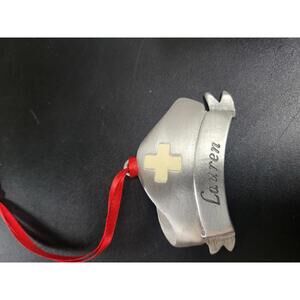 Personalized Nurse Hat Ornament with Red Ribbon